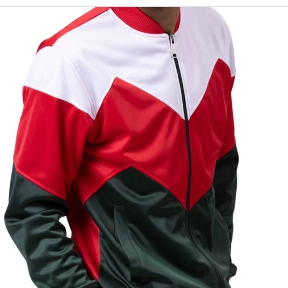 MEN'S MONTIQUE RED/HUNTER 2 PIECE SPORT TRACK SUIT CHEVRON DESIGN. JS-29